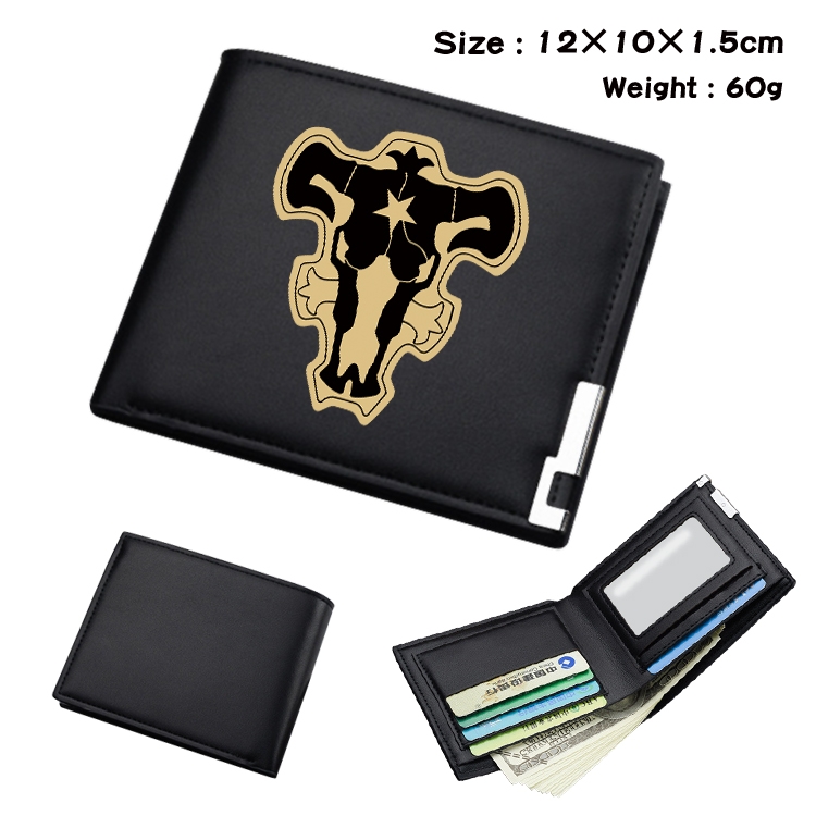 black clover Anime Coloring Book Black Leather Bifold Wallet 12x10x1.5cm