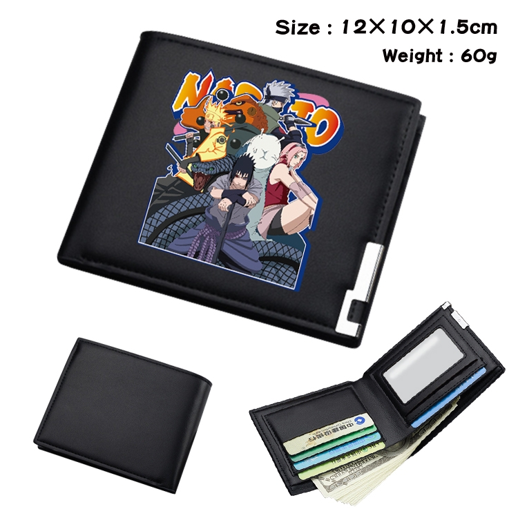 Naruto Anime Coloring Book Black Leather Bifold Wallet 12x10x1.5cm