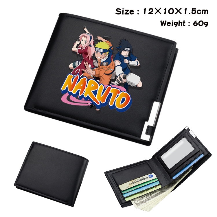 Naruto Anime Coloring Book Black Leather Bifold Wallet 12x10x1.5cm