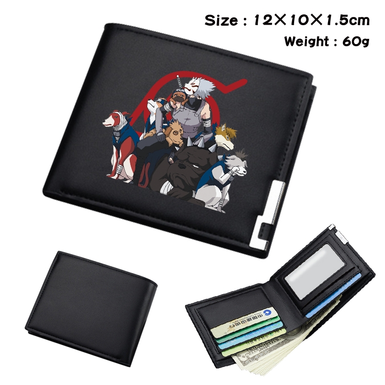 Naruto Anime Coloring Book Black Leather Bifold Wallet 12x10x1.5cm