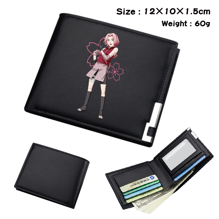 Naruto Anime Coloring Book Black Leather Bifold Wallet 12x10x1.5cm