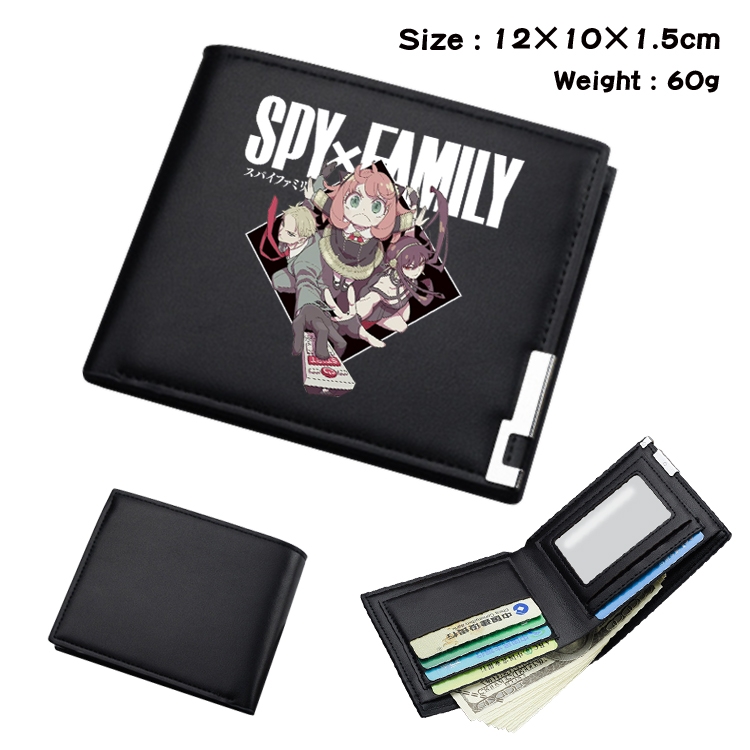 SPY×FAMILY Anime Coloring Book Black Leather Bifold Wallet 12x10x1.5cm