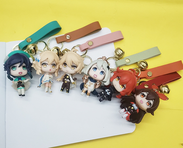 Genshin Impact PVC doll bell bag pendant keychain 8CM a set of 6 style C