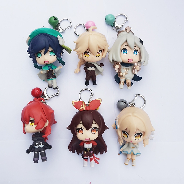 Genshin Impact PVC doll bell bag pendant keychain 8CM a set of 6 style B