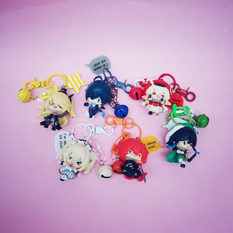 Genshin Impact PVC doll bell bag pendant keychain 8CM a set of 6