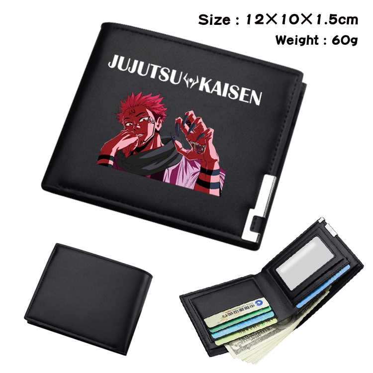 Jujutsu Kaisen  Anime Coloring Book Black Leather Bifold Wallet 12x10x1.5cm