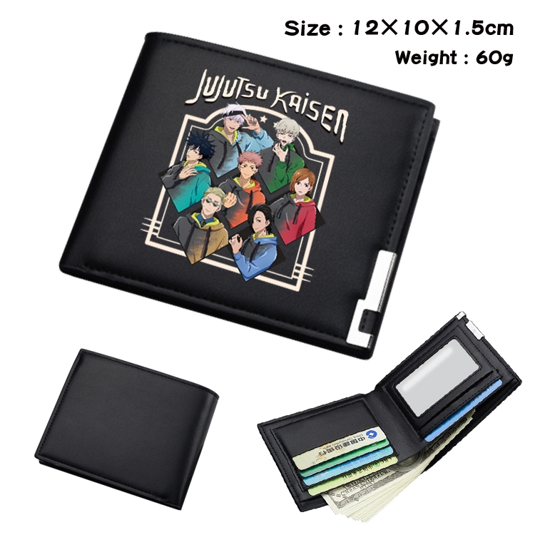 Jujutsu Kaisen  Anime Coloring Book Black Leather Bifold Wallet 12x10x1.5cm