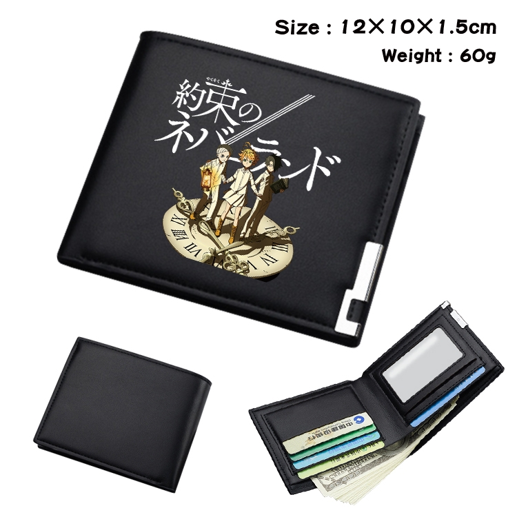 The Promised Neverla Anime Coloring Book Black Leather Bifold Wallet 12x10x1.5cm