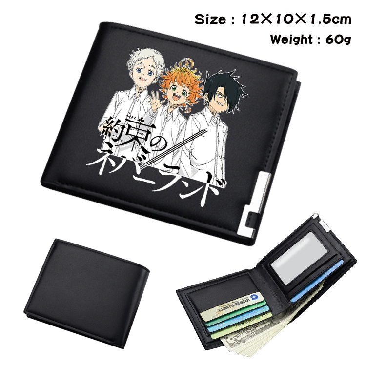 The Promised Neverla Anime Coloring Book Black Leather Bifold Wallet 12x10x1.5cm