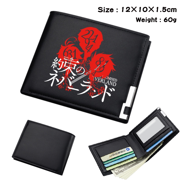 The Promised Neverla Anime Coloring Book Black Leather Bifold Wallet 12x10x1.5cm