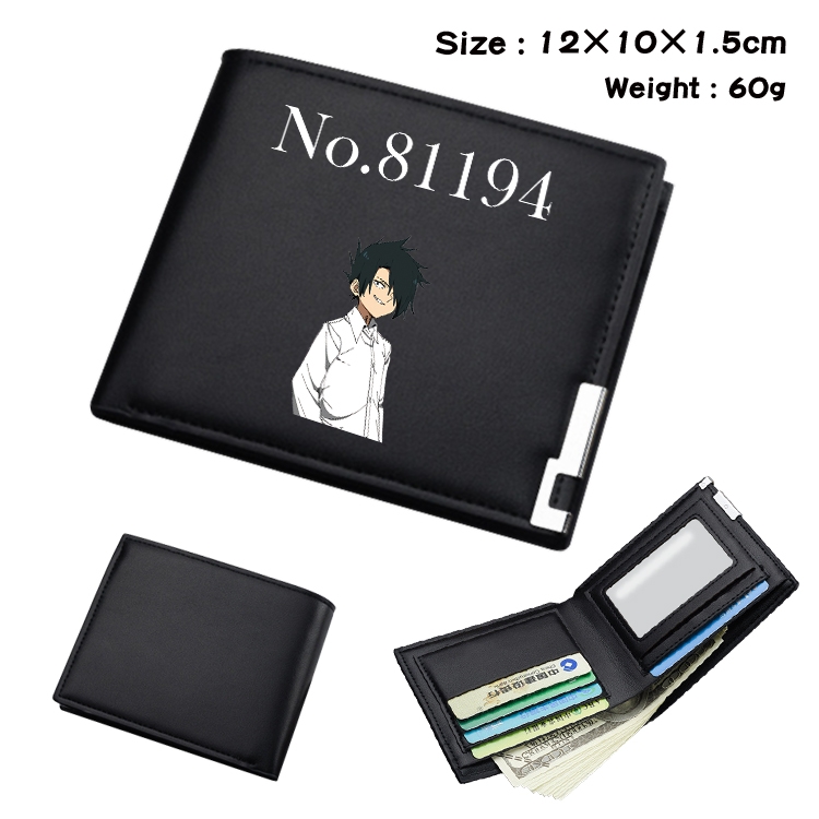 The Promised Neverla Anime Coloring Book Black Leather Bifold Wallet 12x10x1.5cm