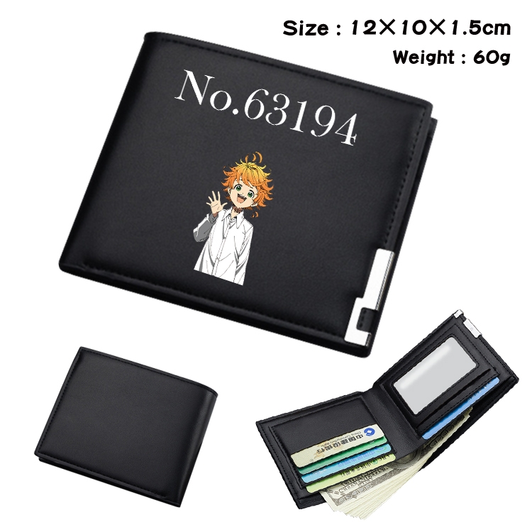 The Promised Neverla Anime Coloring Book Black Leather Bifold Wallet 12x10x1.5cm