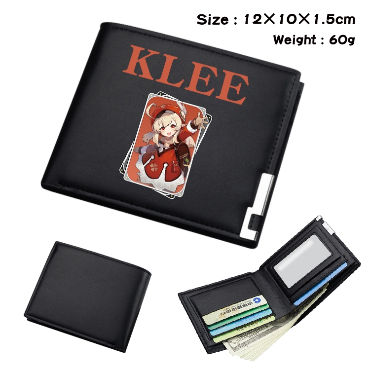 Genshin Impact Anime Coloring Book Black Leather Bifold Wallet 12x10x1.5cm