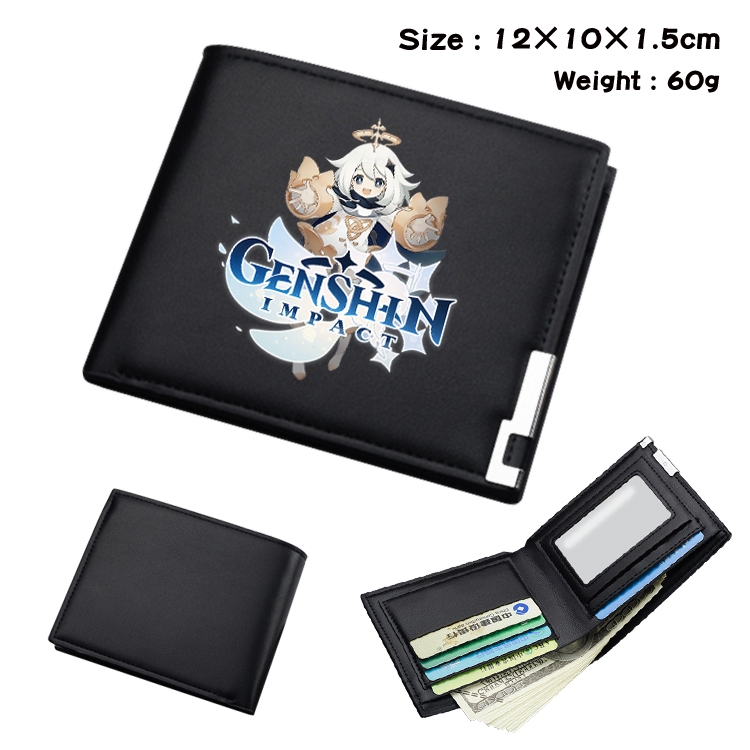 Genshin Impact Anime Coloring Book Black Leather Bifold Wallet 12x10x1.5cm