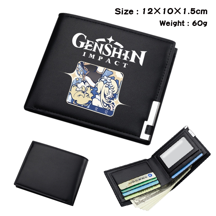 Genshin Impact Anime Coloring Book Black Leather Bifold Wallet 12x10x1.5cm