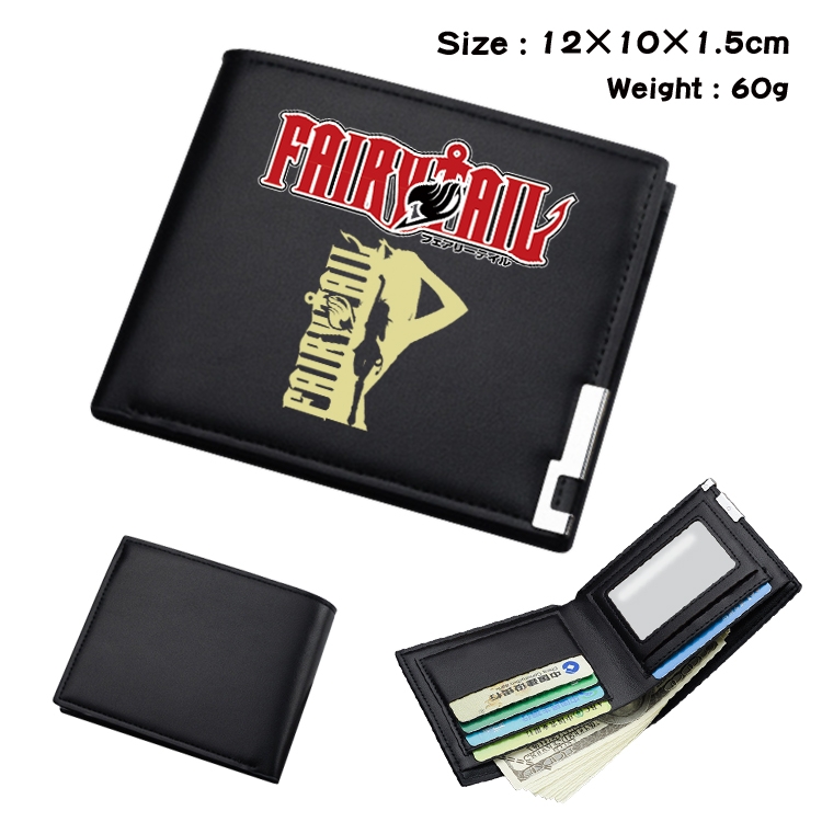 Fairy tail Anime Coloring Book Black Leather Bifold Wallet 12x10x1.5cm