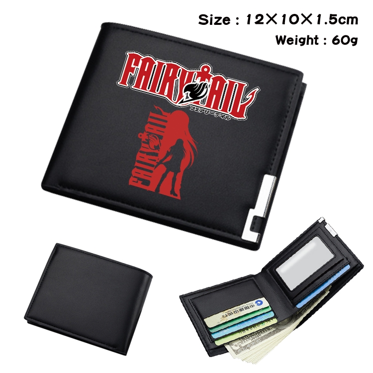 Fairy tail Anime Coloring Book Black Leather Bifold Wallet 12x10x1.5cm