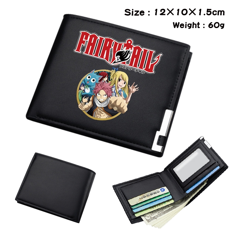 Fairy tail Anime Coloring Book Black Leather Bifold Wallet 12x10x1.5cm