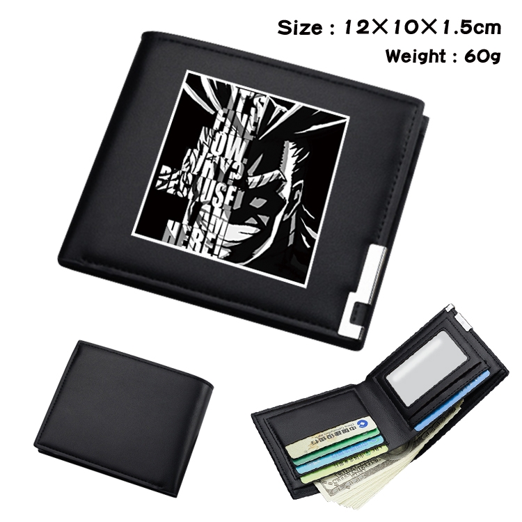 My Hero Academia Anime Coloring Book Black Leather Bifold Wallet 12x10x1.5cm