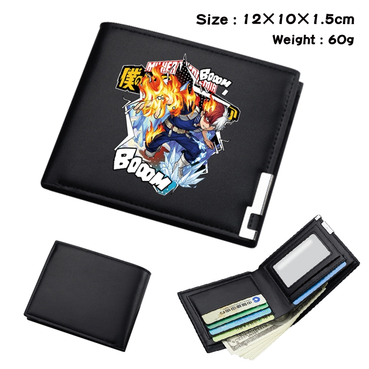 My Hero Academia Anime Coloring Book Black Leather Bifold Wallet 12x10x1.5cm