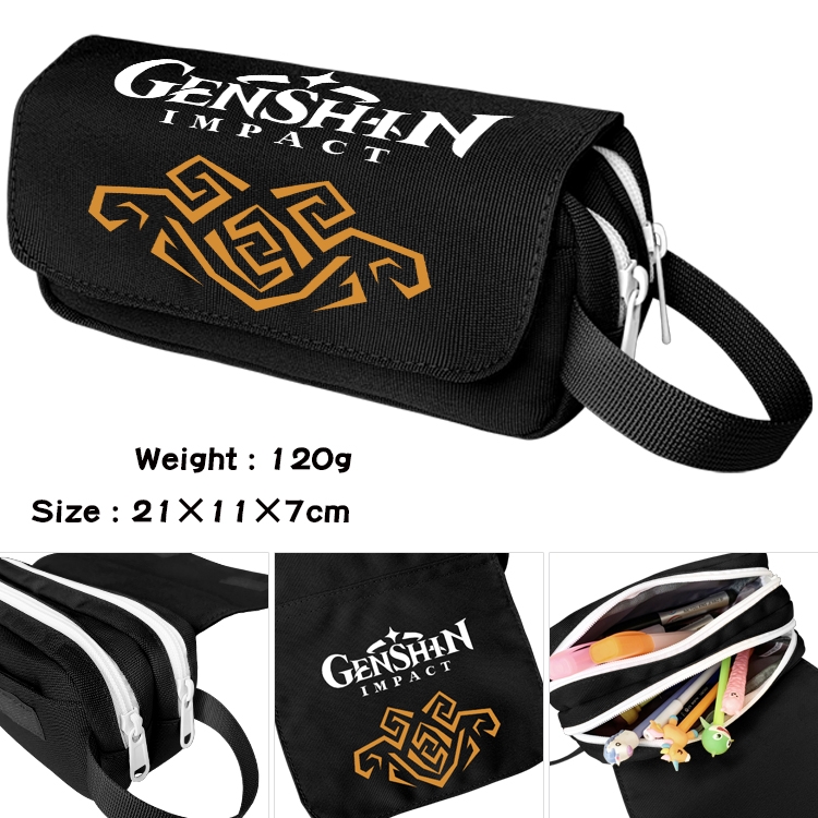 Genshin Impact Anime Multifunctional Waterproof Canvas Portable Pencil Bag Cosmetic Bag 21x11x7cm