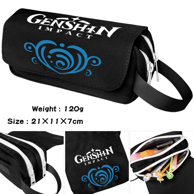 Genshin Impact Anime Multifunctional Waterproof Canvas Portable Pencil Bag Cosmetic Bag 21x11x7cm