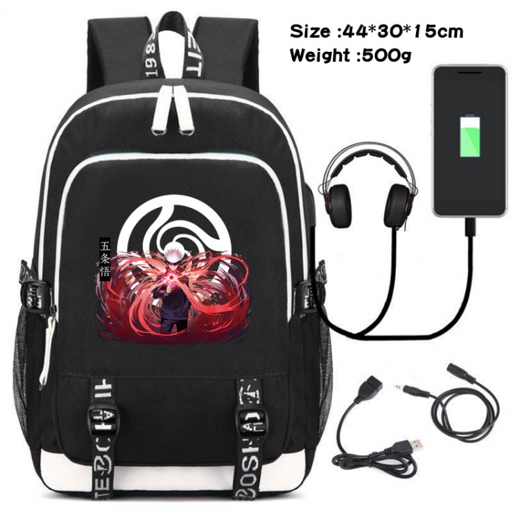 Jujutsu Kaisen  Canvas Double Shoulder White Zipper Data Backpack Waterproof School Bag 44X30X15CM 