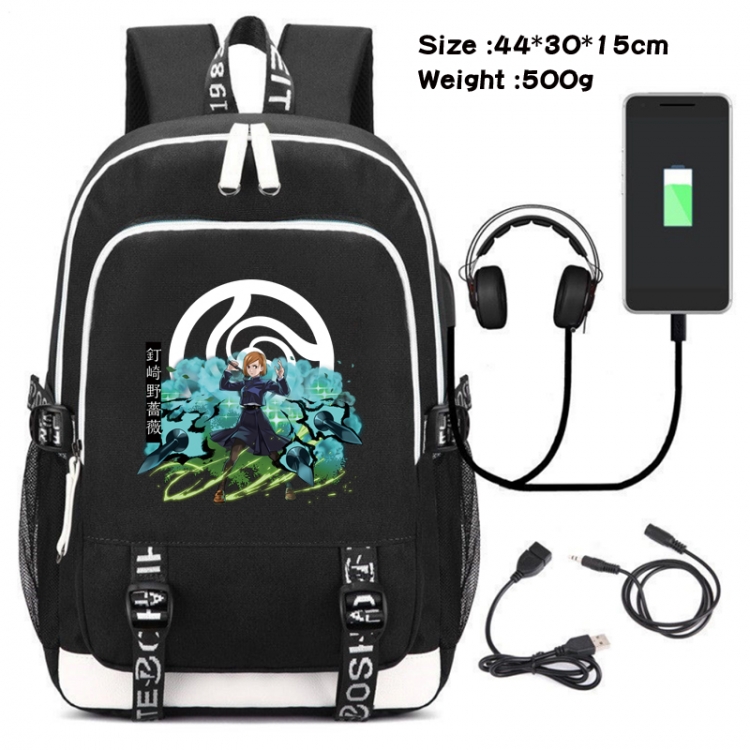 Jujutsu Kaisen  Canvas Double Shoulder White Zipper Data Backpack Waterproof School Bag 44X30X15CM