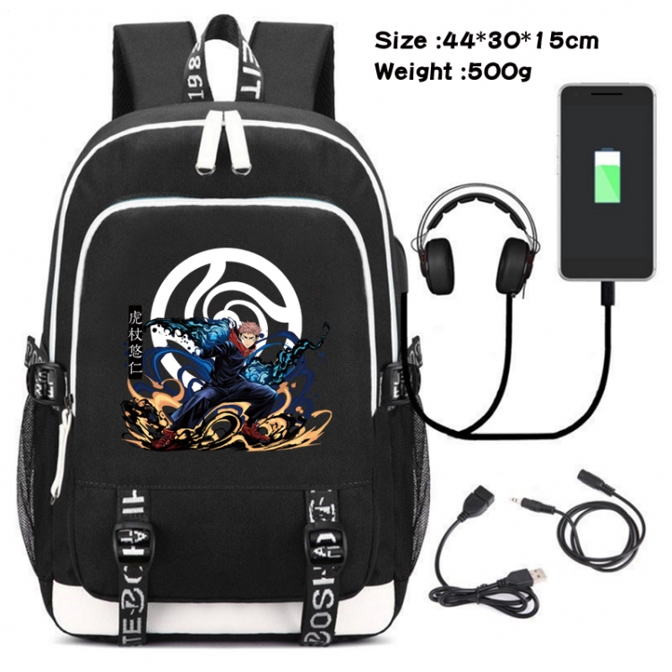 Jujutsu Kaisen  Canvas Double Shoulder White Zipper Data Backpack Waterproof School Bag 44X30X15CM 