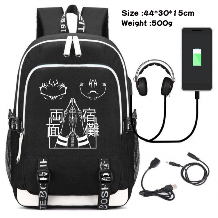 Jujutsu Kaisen  Canvas Double Shoulder White Zipper Data Backpack Waterproof School Bag 44X30X15CM 