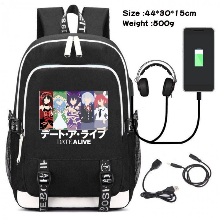Date-A-Live Canvas Double Shoulder White Zipper Data Backpack Waterproof School Bag 44X30X15CM