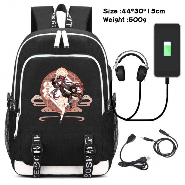 Genshin Impact Canvas Double Shoulder White Zipper Data Backpack Waterproof School Bag 44X30X15CM