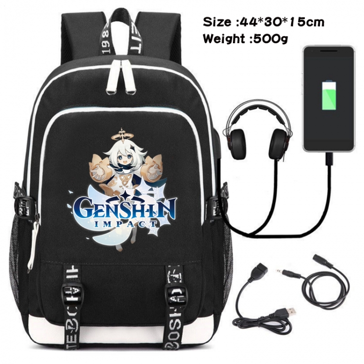 Genshin Impact Canvas Double Shoulder White Zipper Data Backpack Waterproof School Bag 44X30X15CM