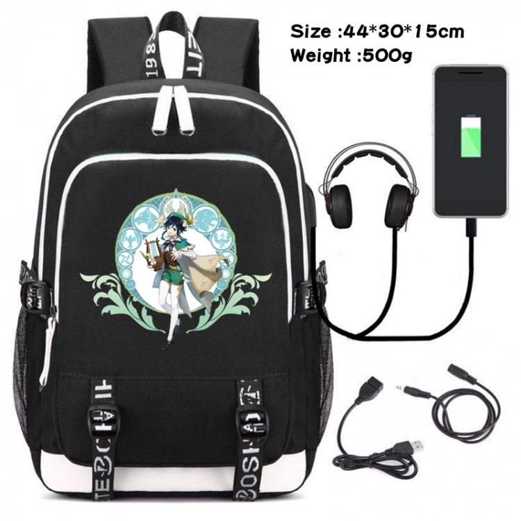 Genshin Impact Canvas Double Shoulder White Zipper Data Backpack Waterproof School Bag 44X30X15CM