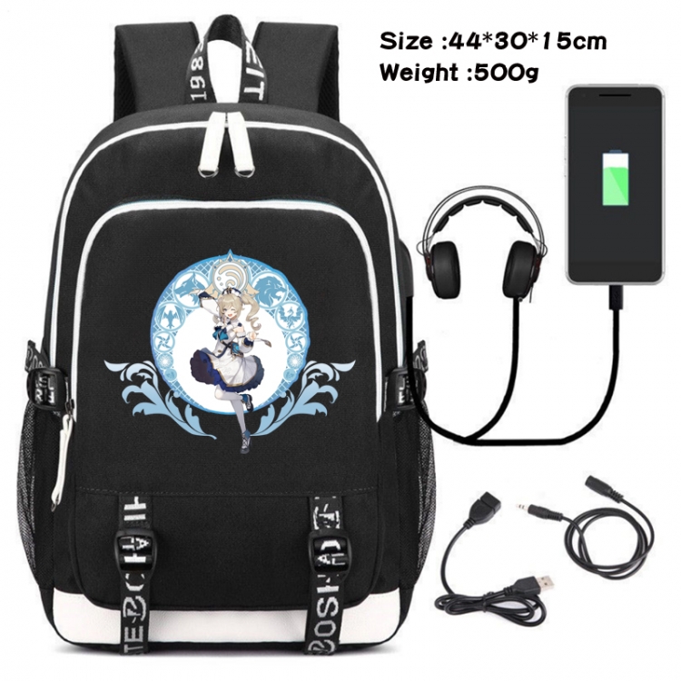 Genshin Impact Canvas Double Shoulder White Zipper Data Backpack Waterproof School Bag 44X30X15CM