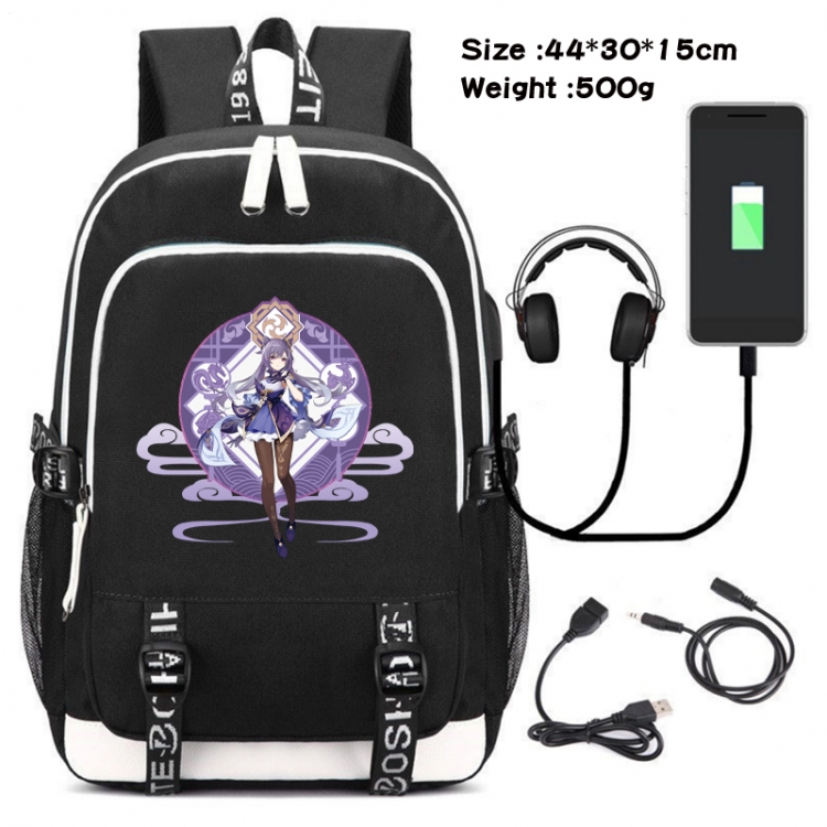 Genshin Impact Canvas Double Shoulder White Zipper Data Backpack Waterproof School Bag 44X30X15CM