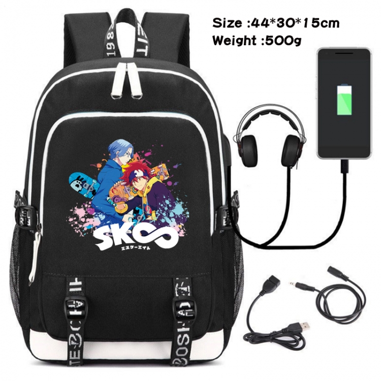 SK∞ Canvas Double Shoulder White Zipper Data Backpack Waterproof School Bag 44X30X15CM