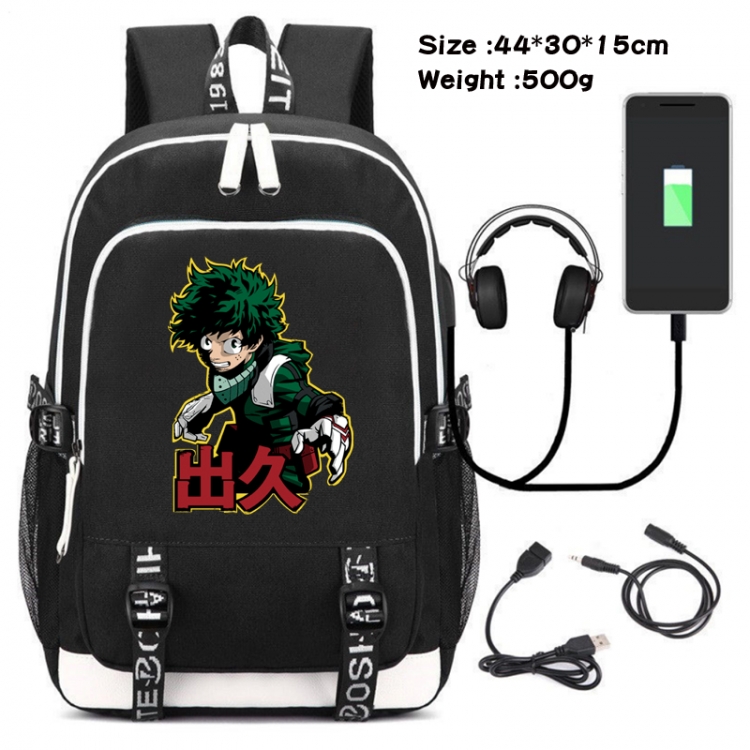 My Hero Academia Canvas Double Shoulder White Zipper Data Backpack Waterproof School Bag 44X30X15CM