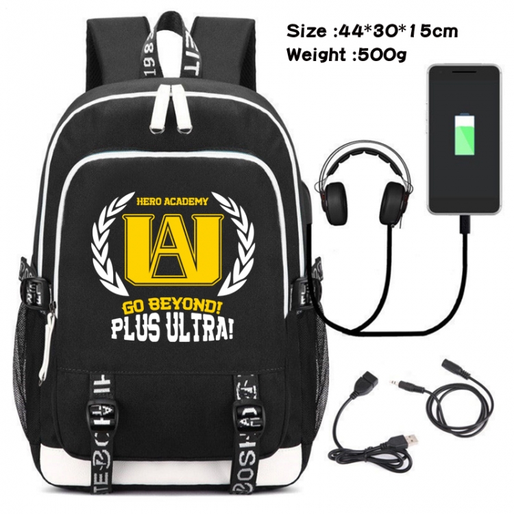 My Hero Academia Canvas Double Shoulder White Zipper Data Backpack Waterproof School Bag 44X30X15CM
