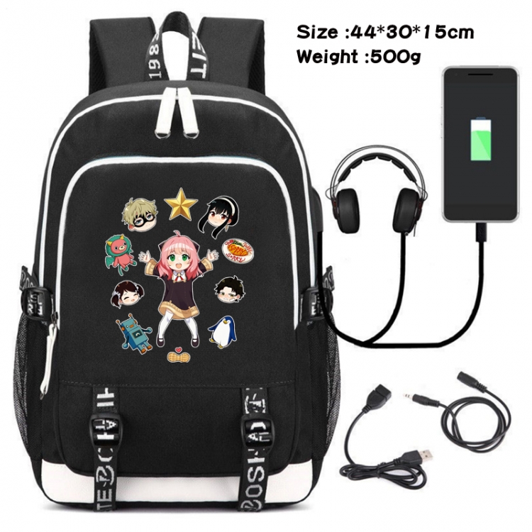 SPY×FAMILY  Canvas Double Shoulder White Zipper Data Backpack Waterproof School Bag 44X30X15CM