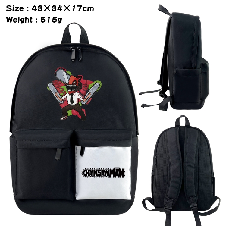 chainsaw man Anime Black and White Classic Waterproof Canvas Backpack 43X34X17CM