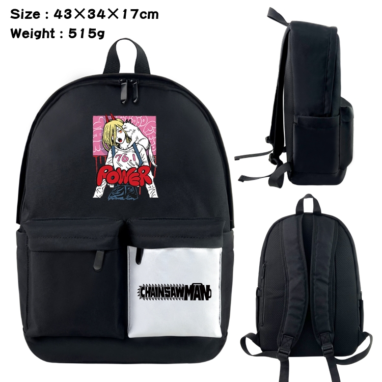 chainsaw man Anime Black and White Classic Waterproof Canvas Backpack 43X34X17CM