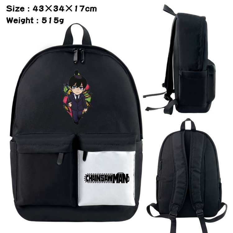 chainsaw man Anime Black and White Classic Waterproof Canvas Backpack 43X34X17CM