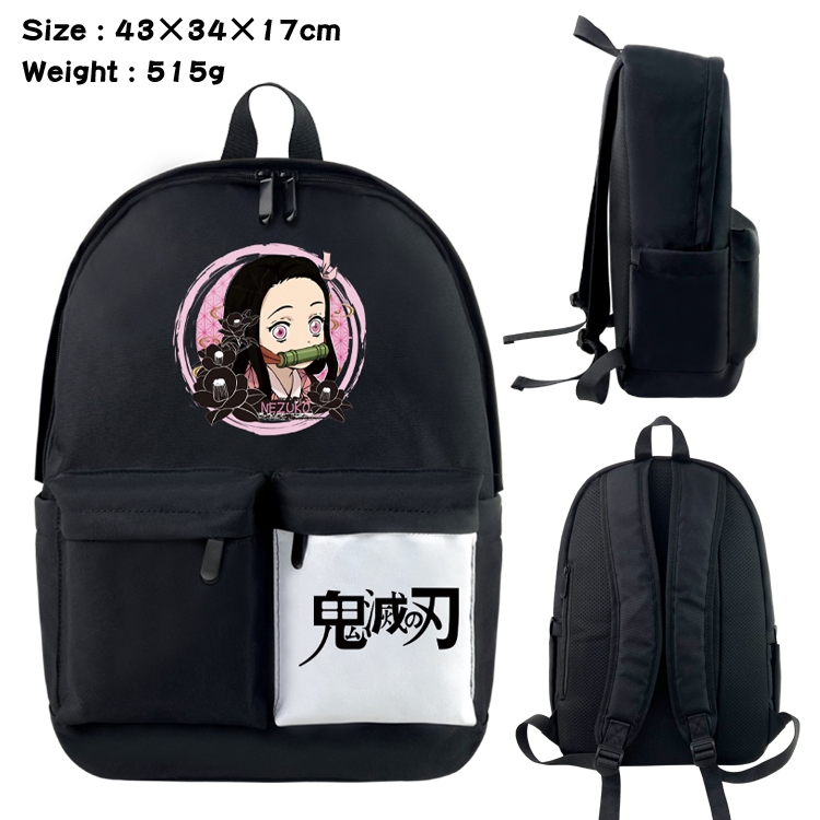 Demon Slayer Kimets Anime Black and White Classic Waterproof Canvas Backpack 43X34X17CM