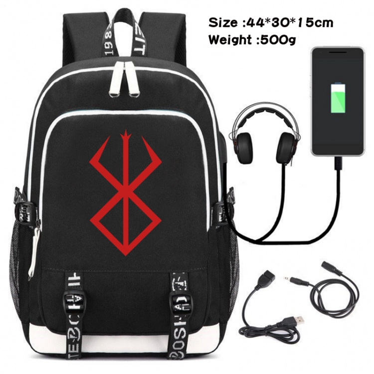 Berserk Canvas Double Shoulder White Zipper Data Backpack Waterproof School Bag 44X30X15CM 500G