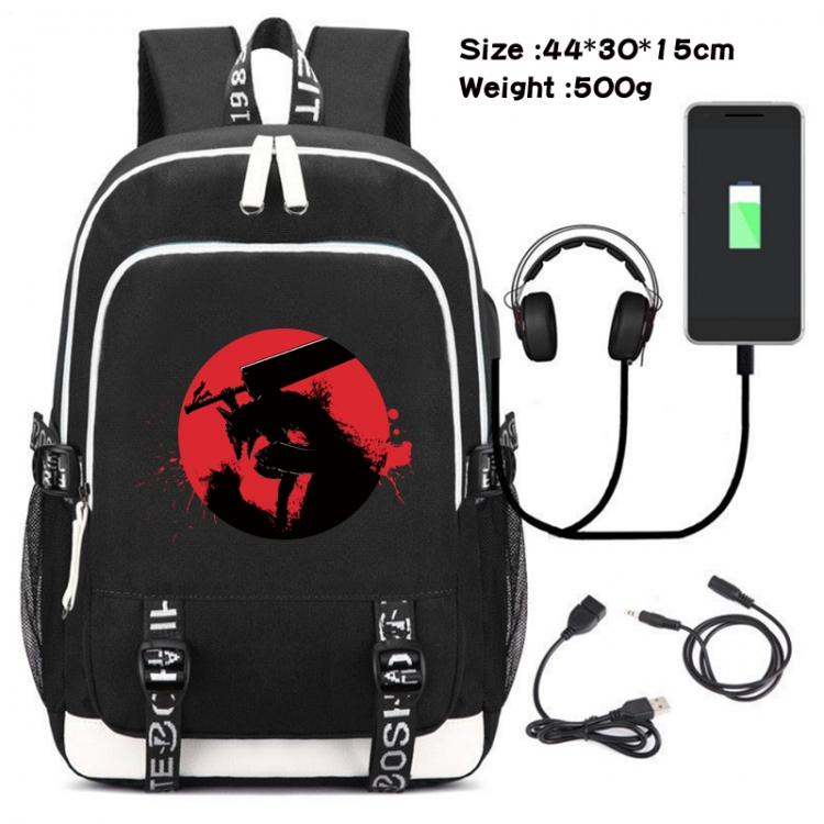 Berserk Canvas Double Shoulder White Zipper Data Backpack Waterproof School Bag 44X30X15CM 500G