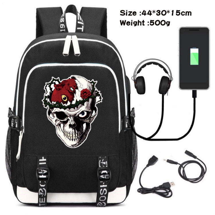 Berserk Canvas Double Shoulder White Zipper Data Backpack Waterproof School Bag 44X30X15CM 500G