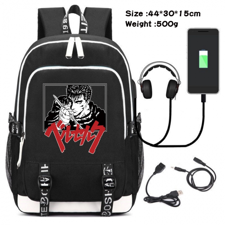 Berserk Canvas Double Shoulder White Zipper Data Backpack Waterproof School Bag 44X30X15CM 500G