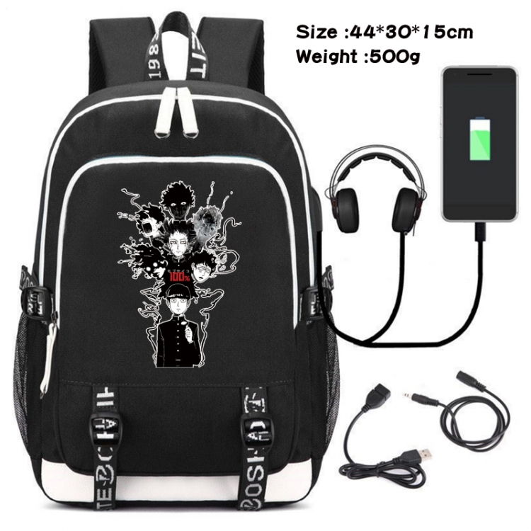 Mob Psycho 100 Canvas Double Shoulder White Zipper Data Backpack Waterproof School Bag 44X30X15CM 500G