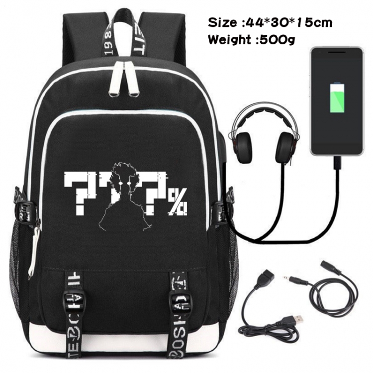 Mob Psycho 100 Canvas Double Shoulder White Zipper Data Backpack Waterproof School Bag 44X30X15CM 500G